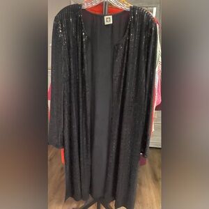 Anne Klein Elegant Black Sequin Cardigan Duster